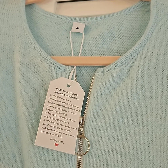 Made with love blue skies chevron Zipup crew neck sweater. Size medium NWT - Picture 2 of 6